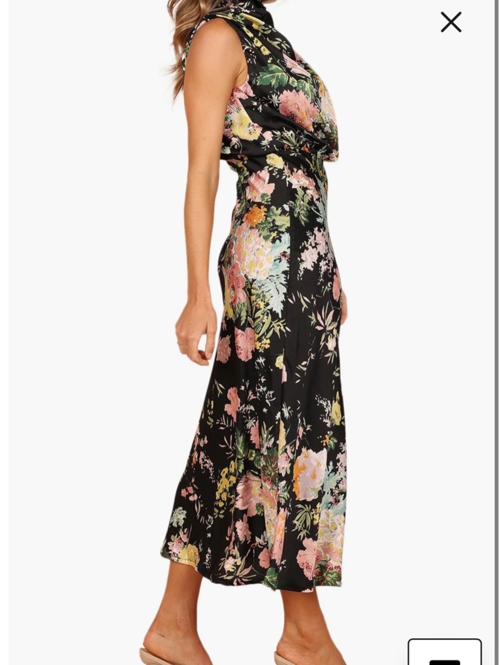 NW Petal & Pup Nordstrom ANABELLE Black Floral Satin Midi Dress size S - Picture 3 of 8